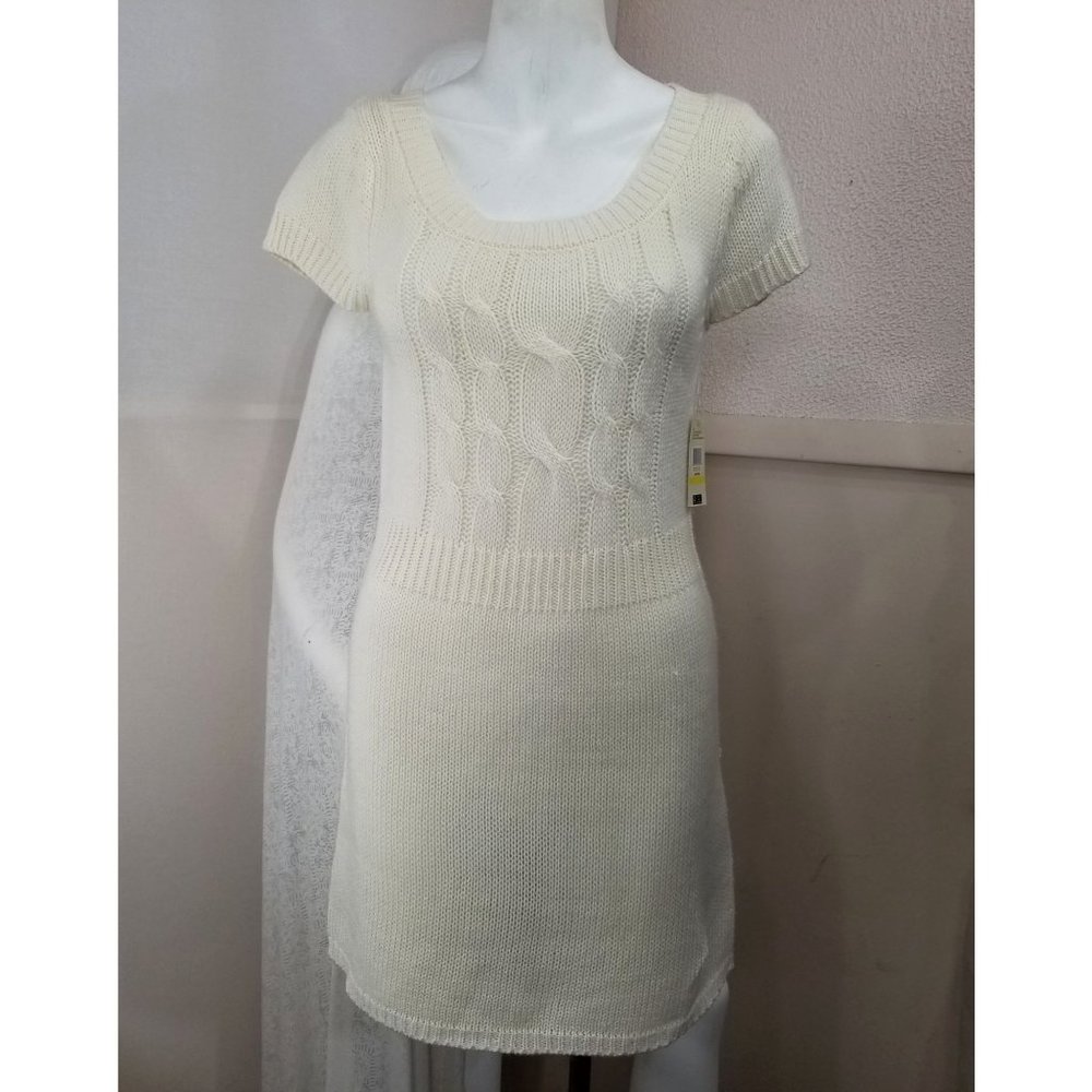 L.E.I. Sweater Dress Junior M Cream White Taylor Cable Short Preppy Church NEW